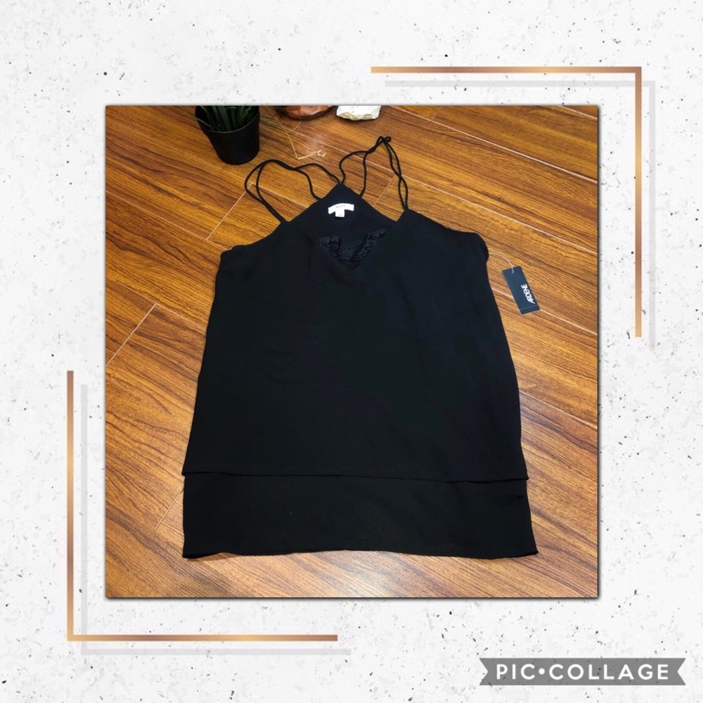 ✨2/$30✨LAYERED BLACK STRAPPY TOO WITH LACE INSERT✨